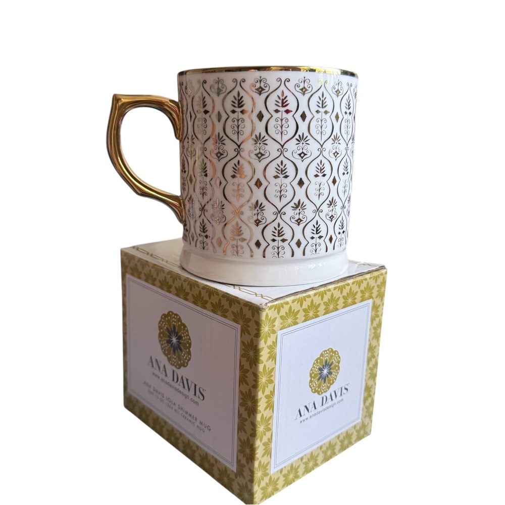 NWB Vandor Ana Davis Lola Shimmer 12 oz. Ceramic Mug, Peony Pink